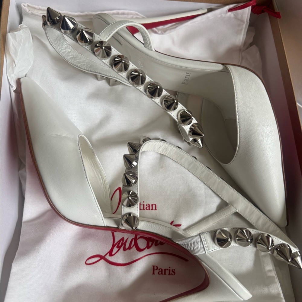 Christian Louboutin White Studded Heels - Picture 4 of 5
